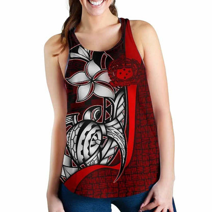 Samoa Polynesian Women Racerback Tank Red - Turtle With Hook