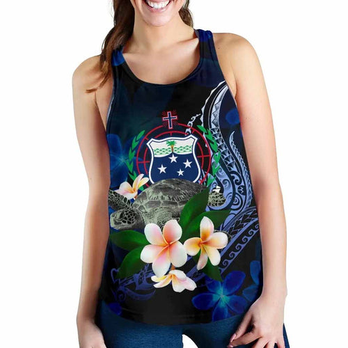 Samoa Polynesian Women Racerback Tank - Turtle With Plumeria Flowers