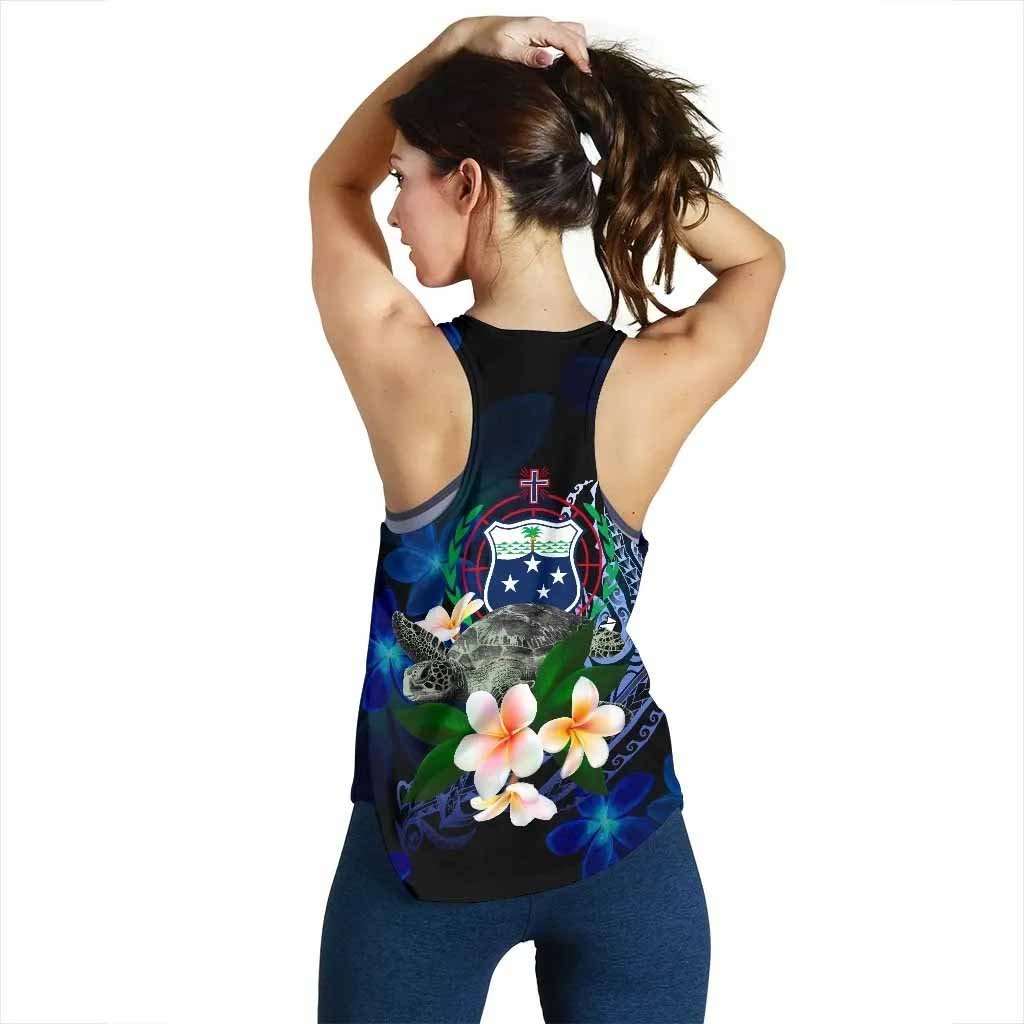 Samoa Polynesian Women Racerback Tank - Turtle With Plumeria Flowers