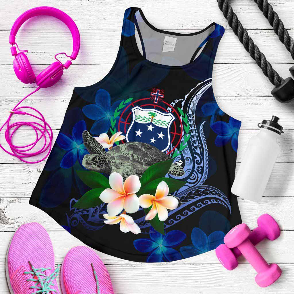 Samoa Polynesian Women Racerback Tank - Turtle With Plumeria Flowers