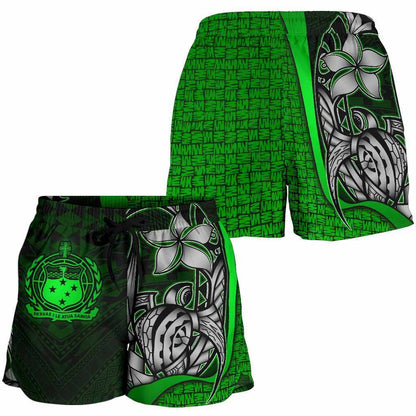 Samoa Polynesian Women Shorts Green - Turtle With Hook