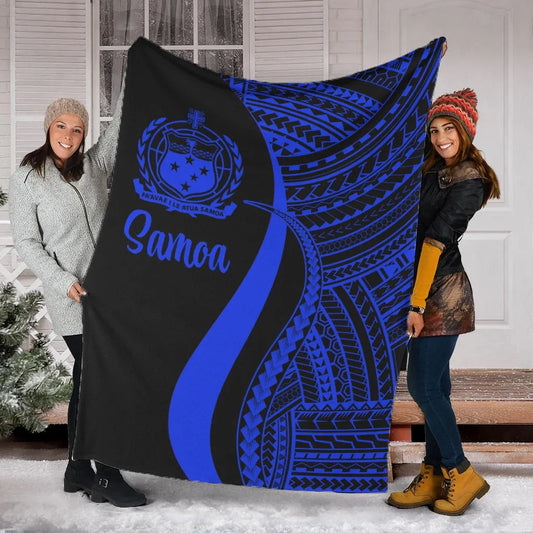 Samoa Premium Blanket - Blue Polynesian Tentacle Tribal Pattern