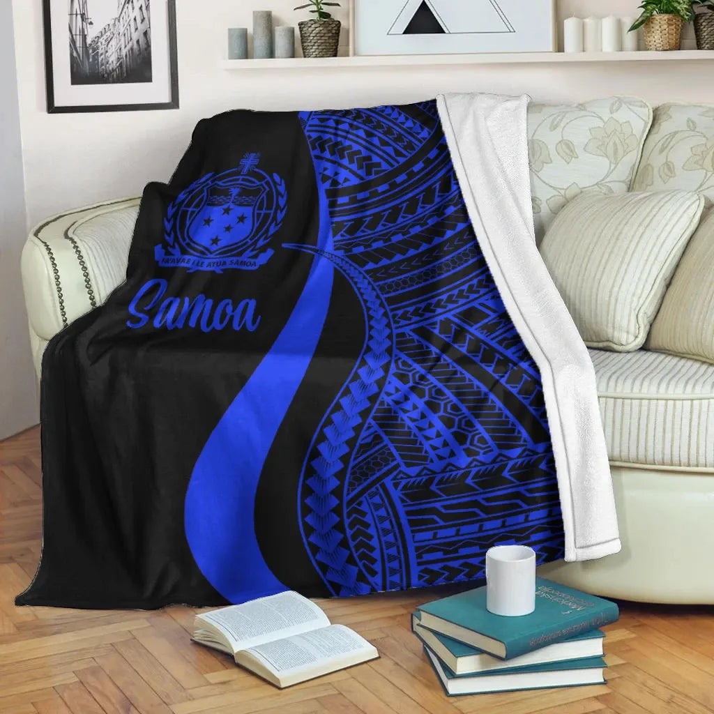 Samoa Premium Blanket - Blue Polynesian Tentacle Tribal Pattern