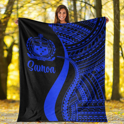 Samoa Premium Blanket - Blue Polynesian Tentacle Tribal Pattern