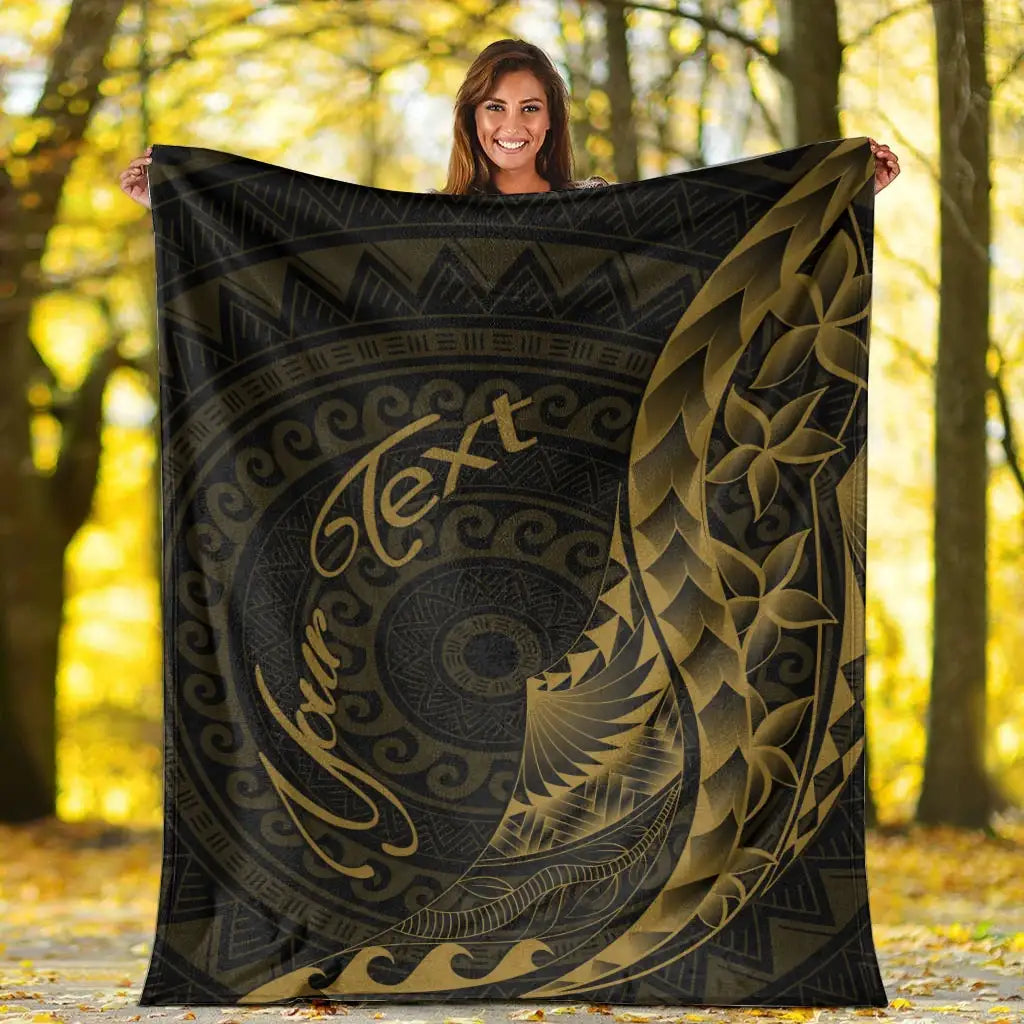 Samoa Premium Blanket - Custom Personalised Polynesian Pattern Style Gold Color