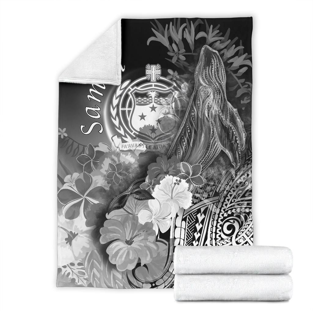 Samoa Premium Blanket - Humpback Whale with Tropical Flowers (White)