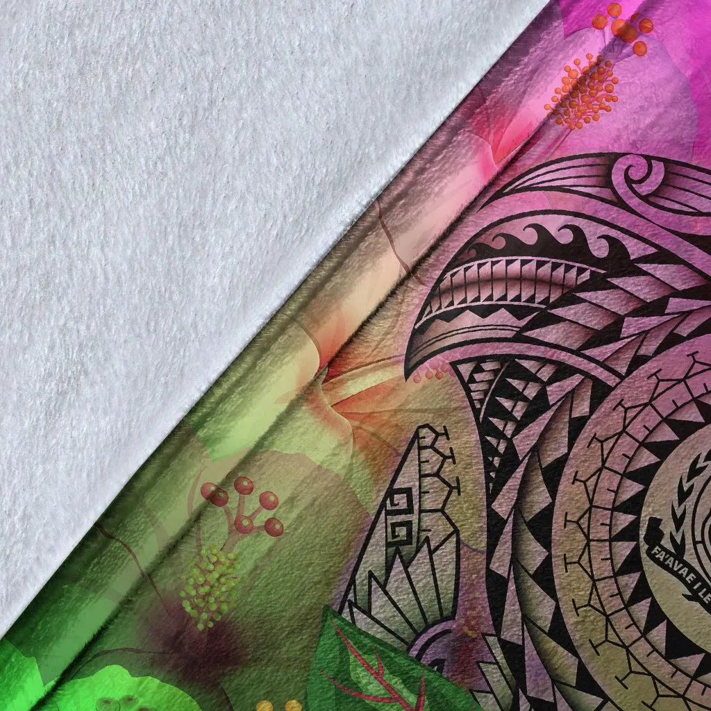 Samoa Premium Blanket - Manta Ray Tropical Flowers