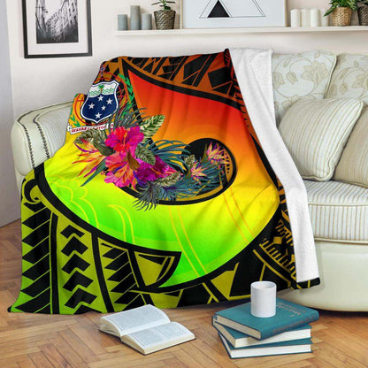 Samoa Premium Blanket - Polynesian Hook And Hibiscus (Reggae)