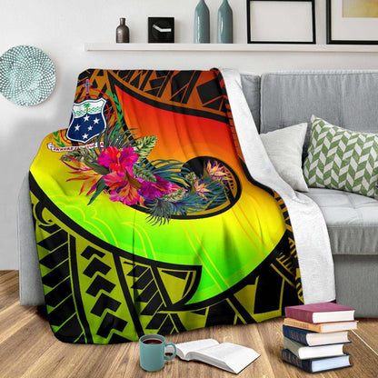 Samoa Premium Blanket - Polynesian Hook And Hibiscus (Reggae)