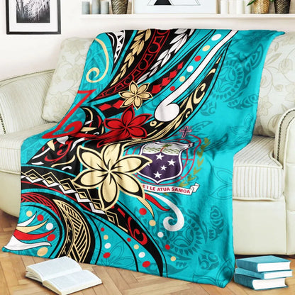 Samoa Premium Blanket - Tribal Flower With Special Turtles Blue Color