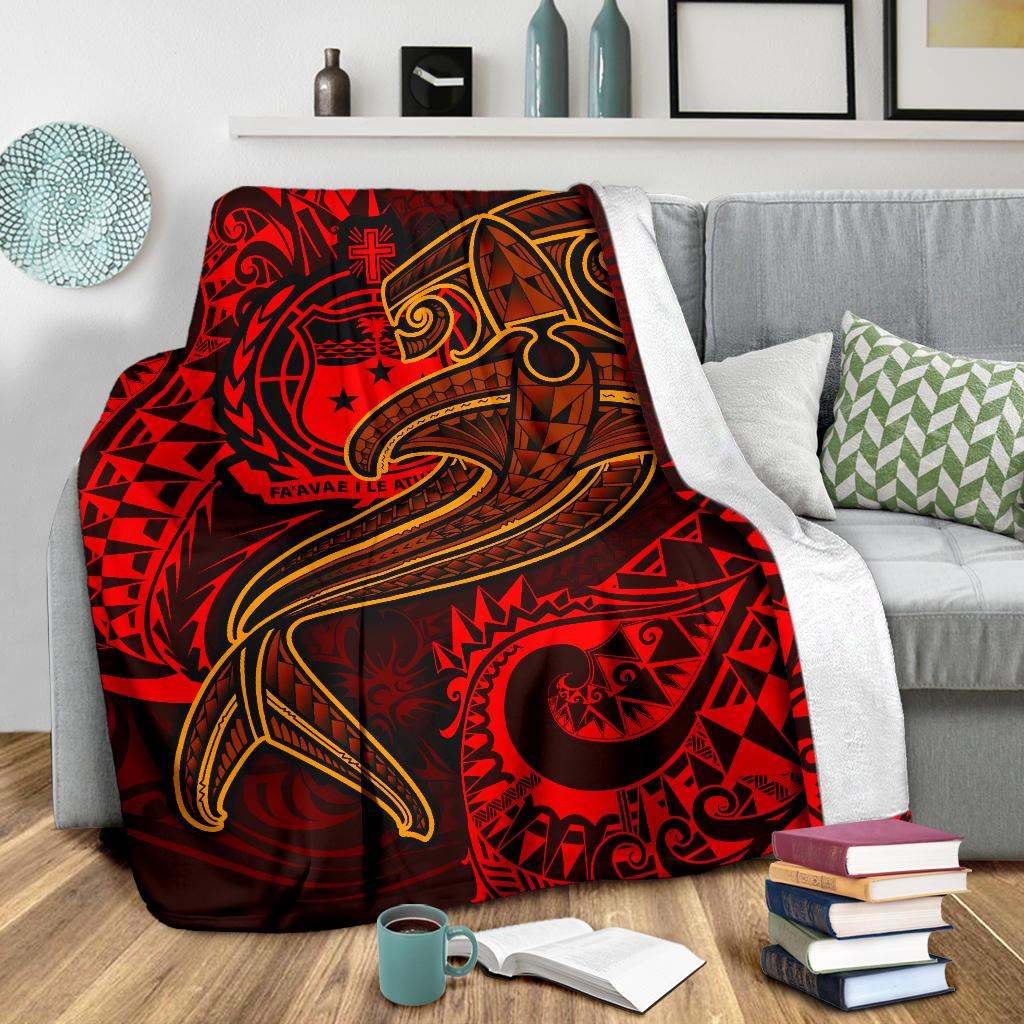 Samoa Premium Blanket - Red Shark Polynesian Tattoo