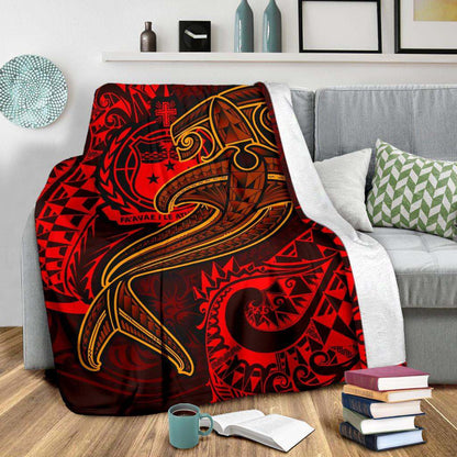 Samoa Premium Blanket - Red Shark Polynesian Tattoo
