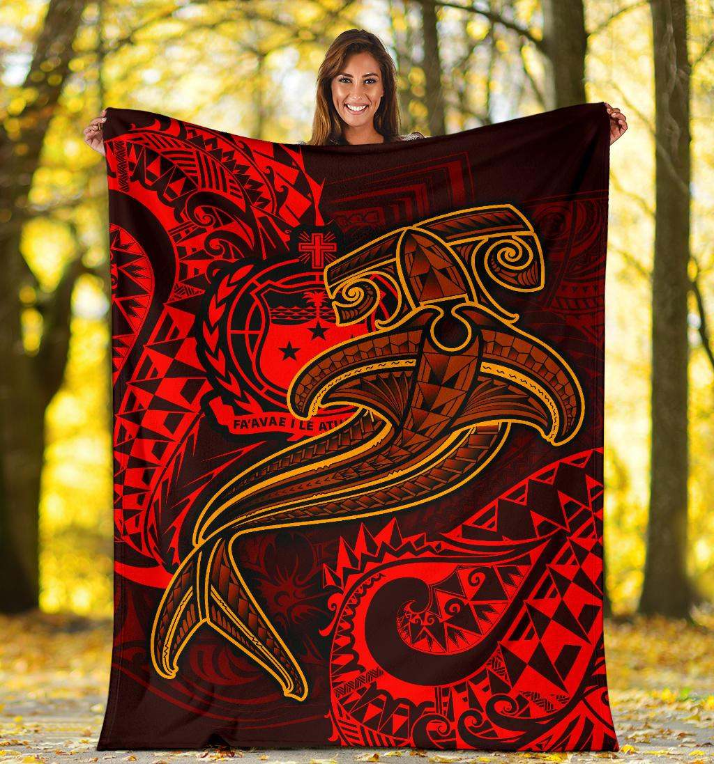 Samoa Premium Blanket - Red Shark Polynesian Tattoo