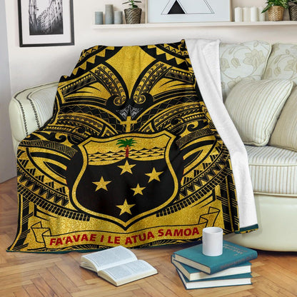 Samoa Premium Blanket - Samoa Coat Of Arm, Polynesian Tattoo Golden