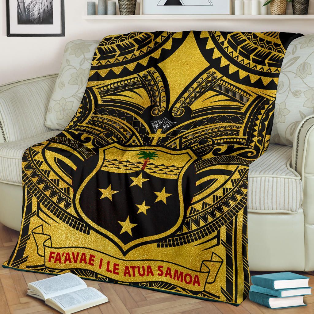 Samoa Premium Blanket - Samoa Coat Of Arm, Polynesian Tattoo Golden