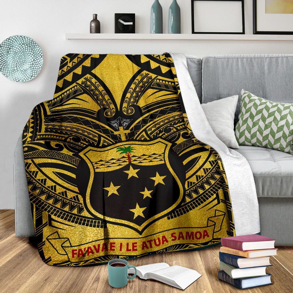 Samoa Premium Blanket - Samoa Coat Of Arm, Polynesian Tattoo Golden