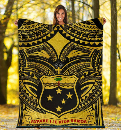 Samoa Premium Blanket - Samoa Coat Of Arm, Polynesian Tattoo Golden