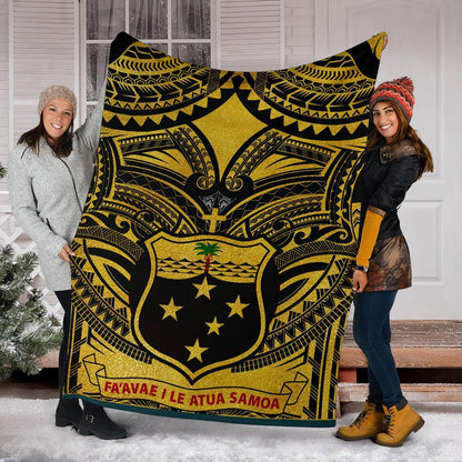 Samoa Premium Blanket - Samoa Coat Of Arm, Polynesian Tattoo Golden
