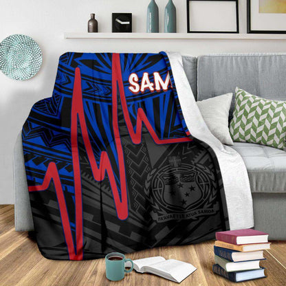 Samoa Premium Blanket - Samoa Seal With Polynesian Patterns In Heartbeat Style (Blue)