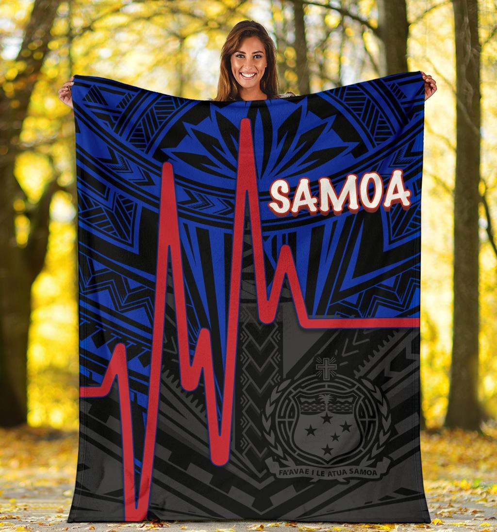Samoa Premium Blanket - Samoa Seal With Polynesian Patterns In Heartbeat Style (Blue)