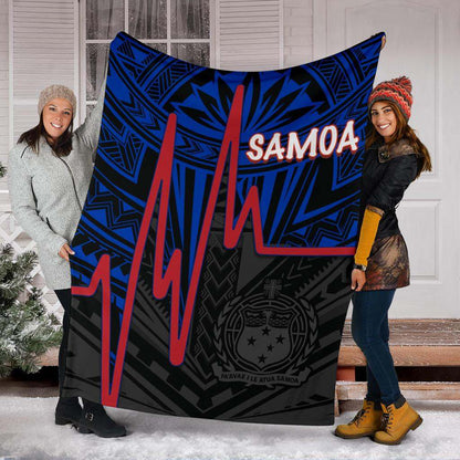 Samoa Premium Blanket - Samoa Seal With Polynesian Patterns In Heartbeat Style (Blue)