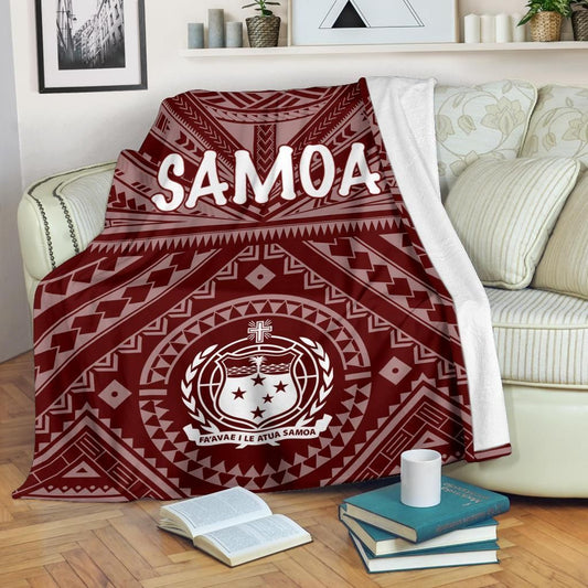 Samoa Premium Blanket - Samoa Seal In Polynesian Tattoo Style (Red)