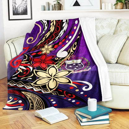 Samoa Premium Blanket - Tribal Flower With Special Turtles Purple Color
