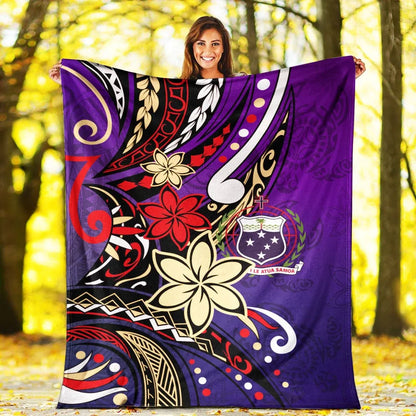Samoa Premium Blanket - Tribal Flower With Special Turtles Purple Color