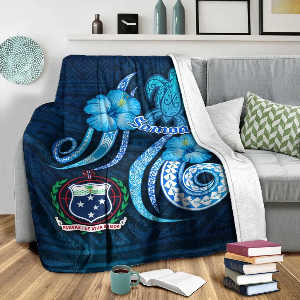 Samoa Premium Blanket -Turtle and Tribal Tattoo Of Polynesian