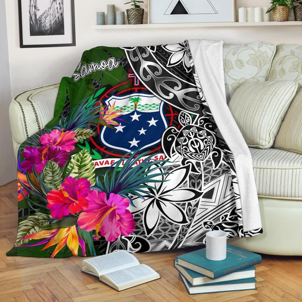 Samoa Premium Blanket - Turtle Plumeria Banana Leaf
