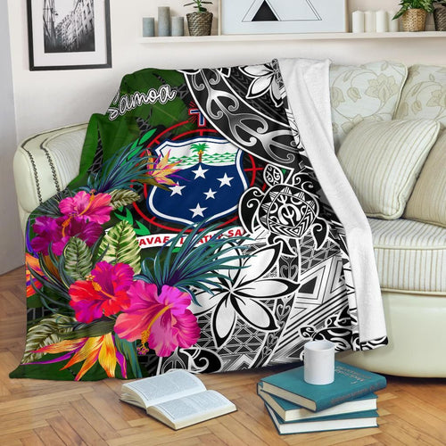 Samoa Premium Blanket - Turtle Plumeria Banana Leaf