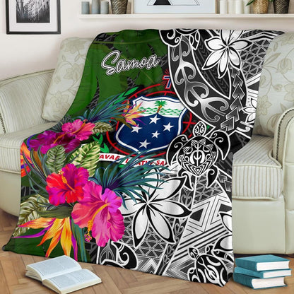 Samoa Premium Blanket - Turtle Plumeria Banana Leaf