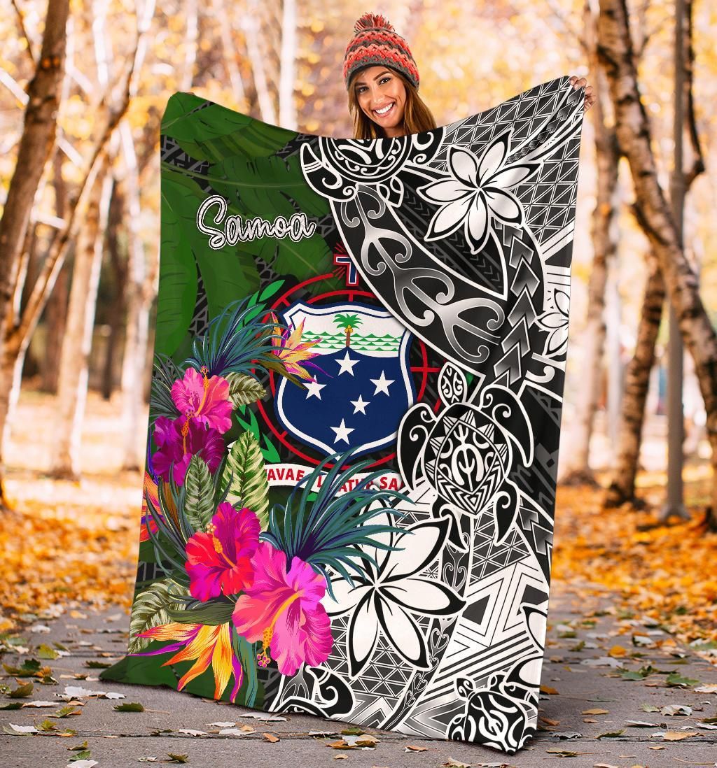 Samoa Premium Blanket - Turtle Plumeria Banana Leaf