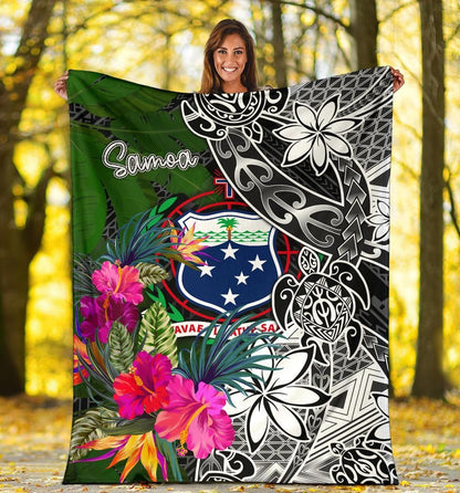 Samoa Premium Blanket - Turtle Plumeria Banana Leaf