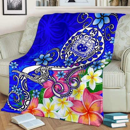 Samoa Premium Blanket - Turtle Plumeria (Blue)