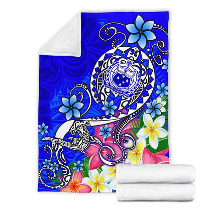 Samoa Premium Blanket - Turtle Plumeria (Blue)