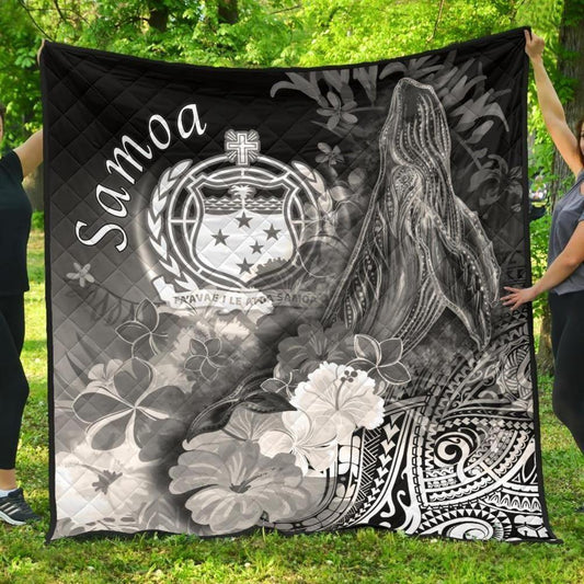 Samoa Premium Quilt - Humpback Whale with Tropical Flowers (White)