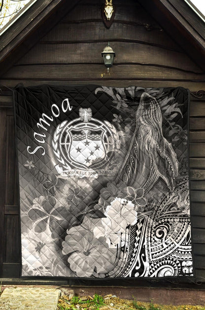 Samoa Premium Quilt - Humpback Whale with Tropical Flowers (White)
