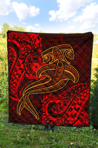 Samoa Premium Quilt - Red Shark Polynesian Tattoo