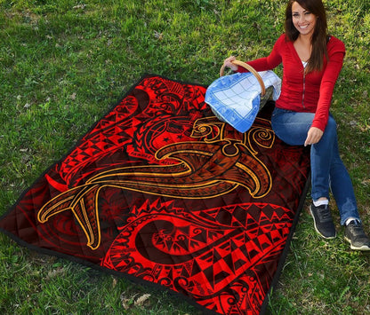 Samoa Premium Quilt - Red Shark Polynesian Tattoo