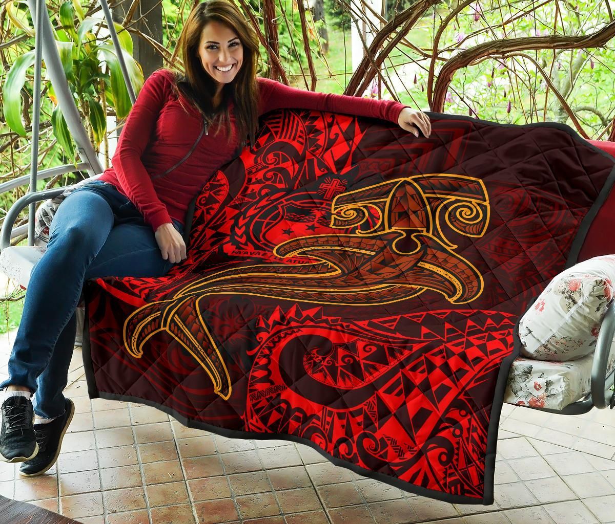 Samoa Premium Quilt - Red Shark Polynesian Tattoo