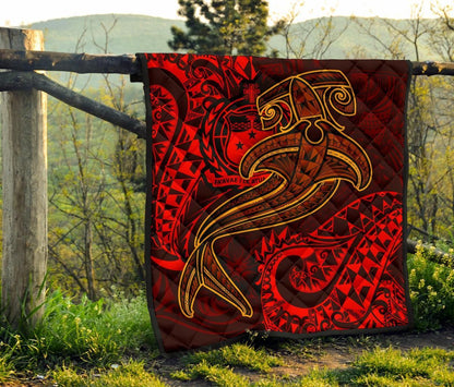 Samoa Premium Quilt - Red Shark Polynesian Tattoo