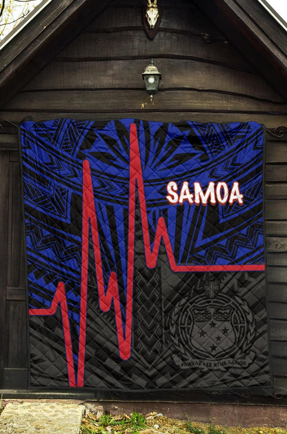 Samoa Premium Quilt - Samoa Seal With Polynesian Patterns In Heartbeat Style(Blue)