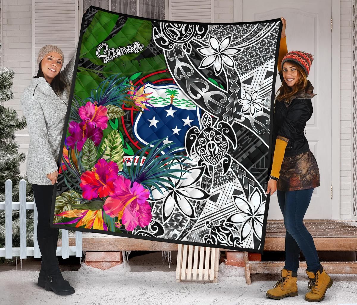 Samoa Premium Quilt - Turtle Plumeria Banana Leaf