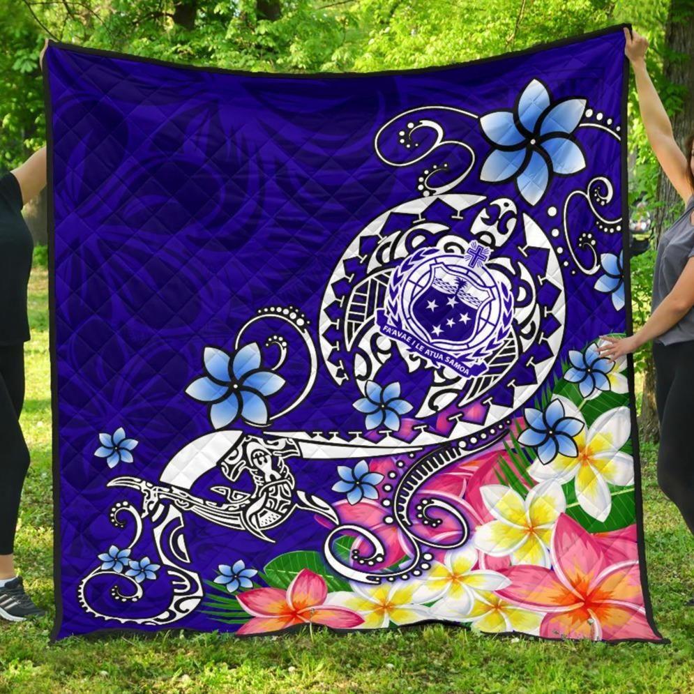 Samoa Premium Quilt - Turtle Plumeria (Blue)