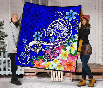 Samoa Premium Quilt - Turtle Plumeria (Blue)
