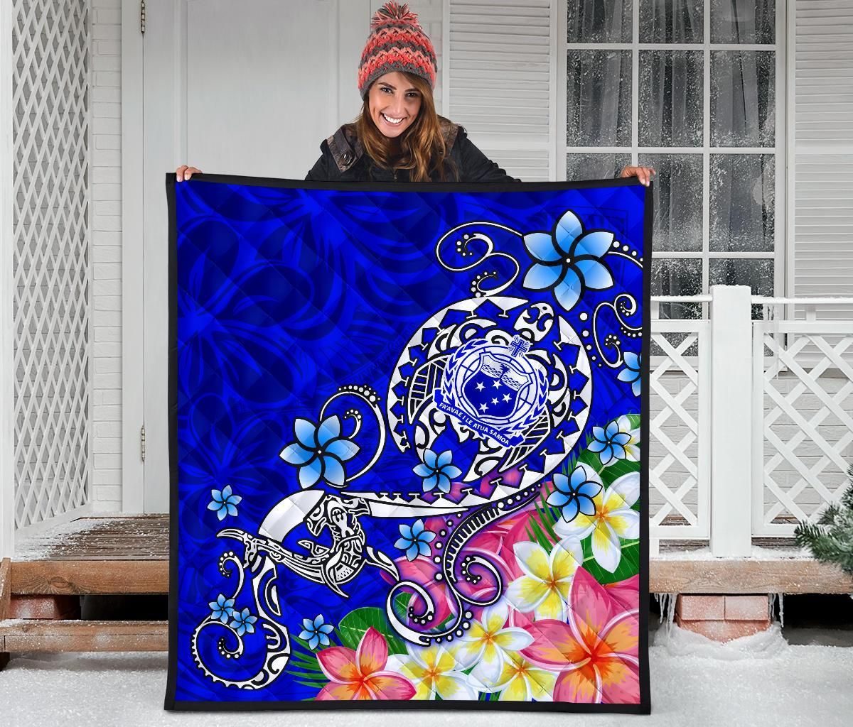 Samoa Premium Quilt - Turtle Plumeria (Blue)