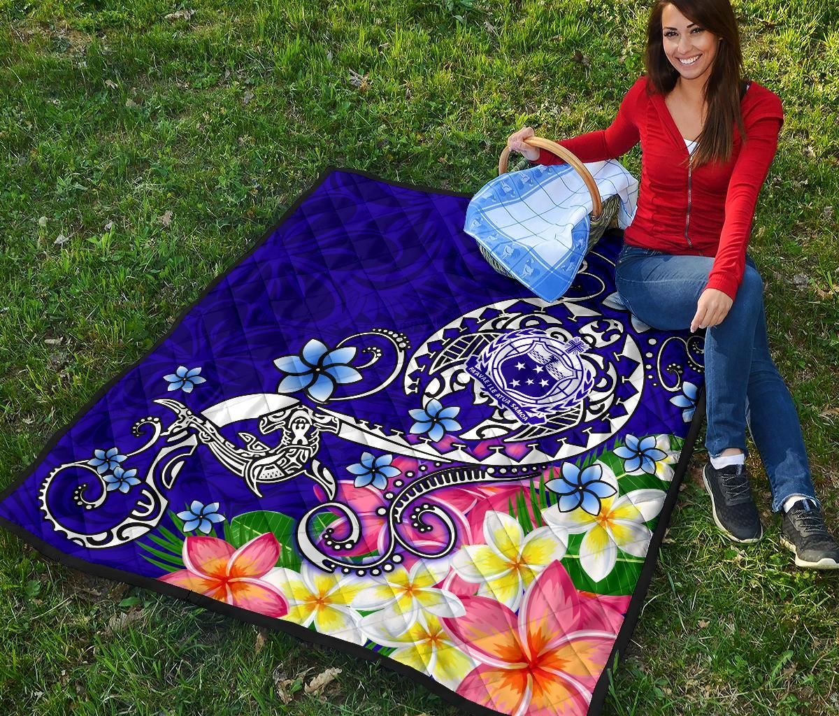 Samoa Premium Quilt - Turtle Plumeria (Blue)