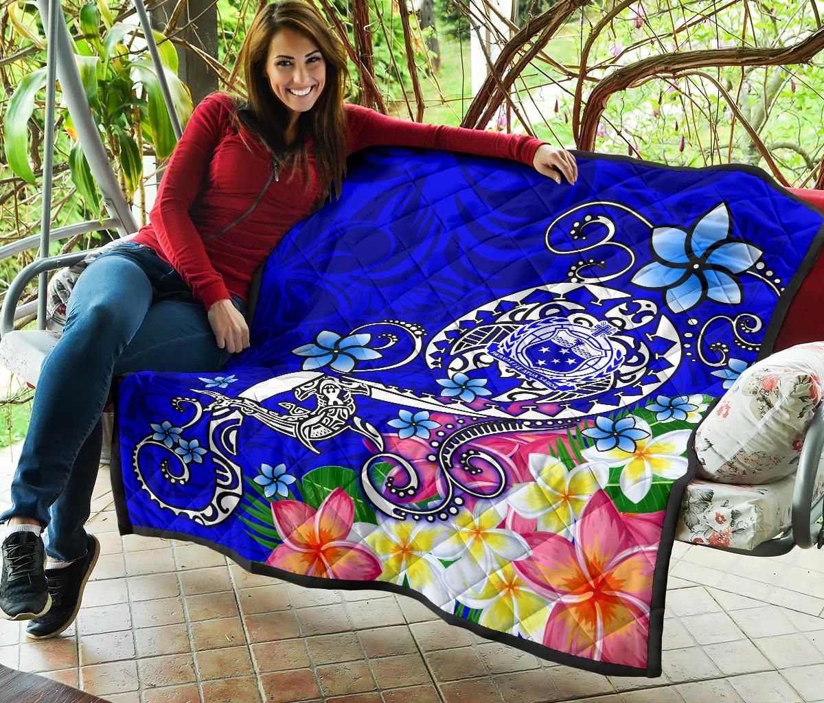 Samoa Premium Quilt - Turtle Plumeria (Blue)