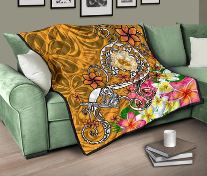 Samoa Premium Quilt - Turtle Plumeria (Gold)